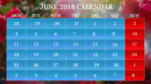 calendar ppt slide-june 2018 CALENDAR